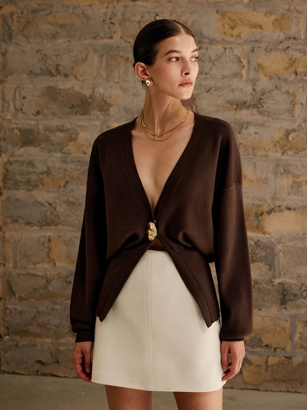 Commense Golden Button Plain Cardigan Size M